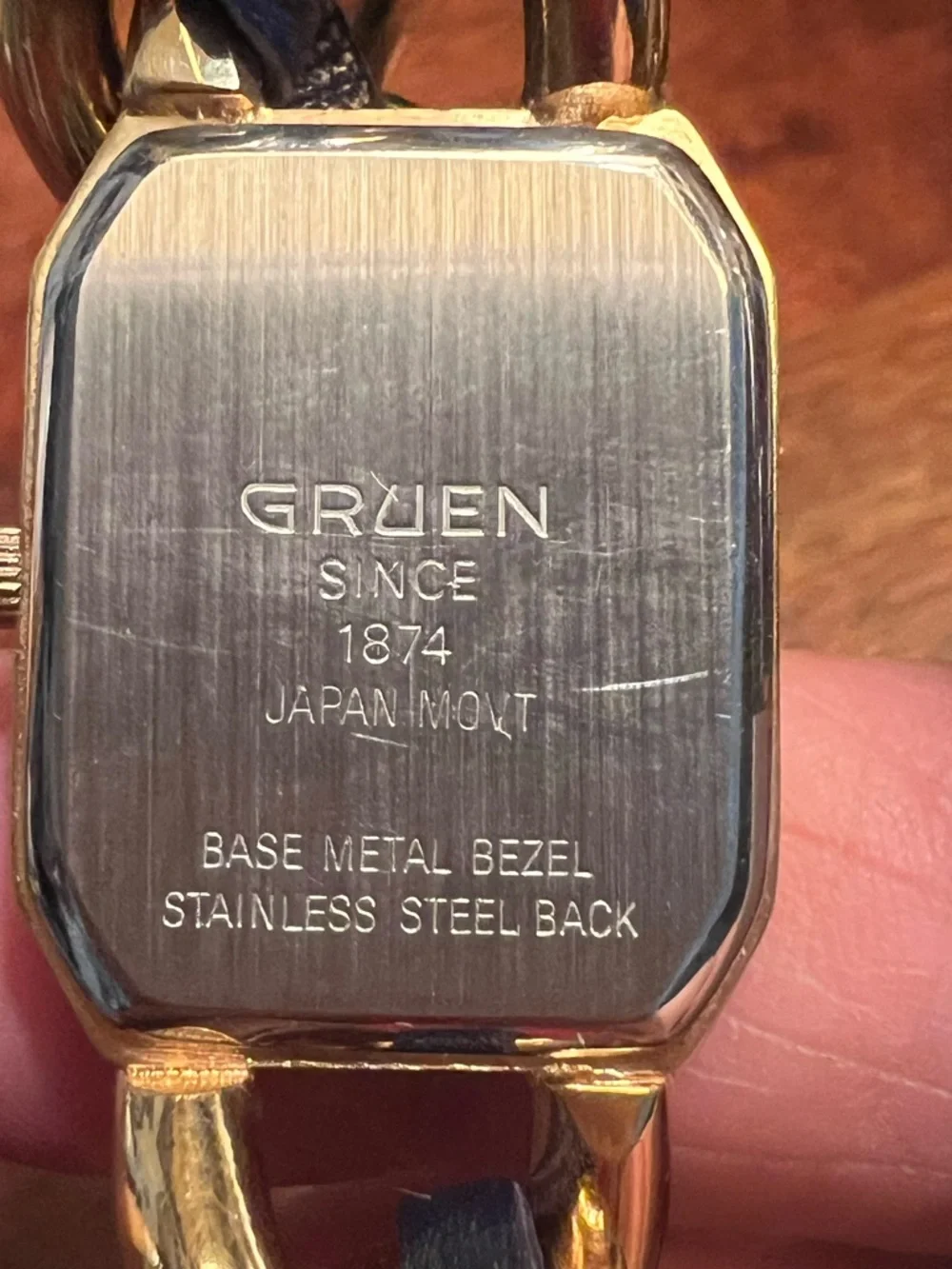 Vintage Gruen Square Blue Dial Gold toned Chain Link and  display picture 1
